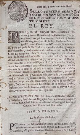 Constituciones de la Universidad Real y Pontifica, fundada en el Magnifico real Seminario Colegio...